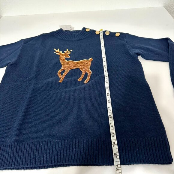 NEW | Talbots Blue Mockneck Sequin Reindeer Sweater NWT | S Petite | Holiday - Picture 6 of 13
